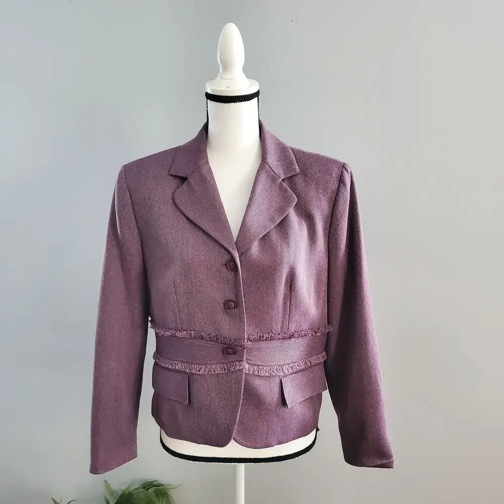 Larry Levine Classics Purple Lined Short Jacket Blazer 14